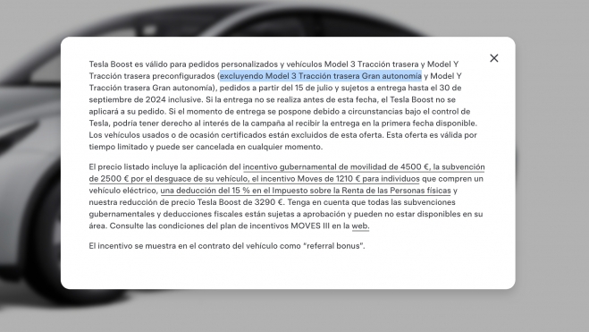 Aviso configurado por Tesla en su web acerca de la camapaña Tesla Boost.