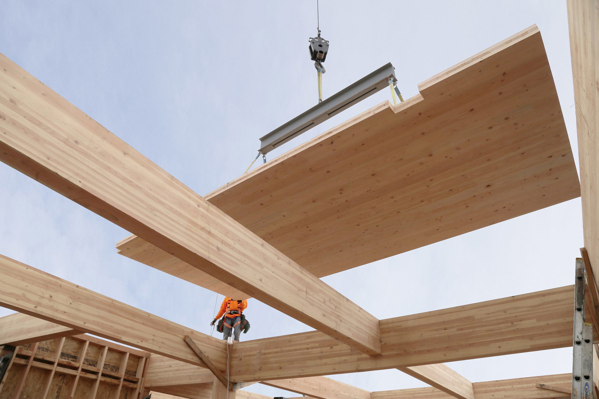 Construcción con paneles de madera contralaminada.