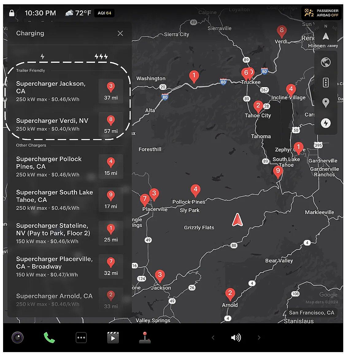 Buscador estaciones recarga Tesla con opcion de remolque