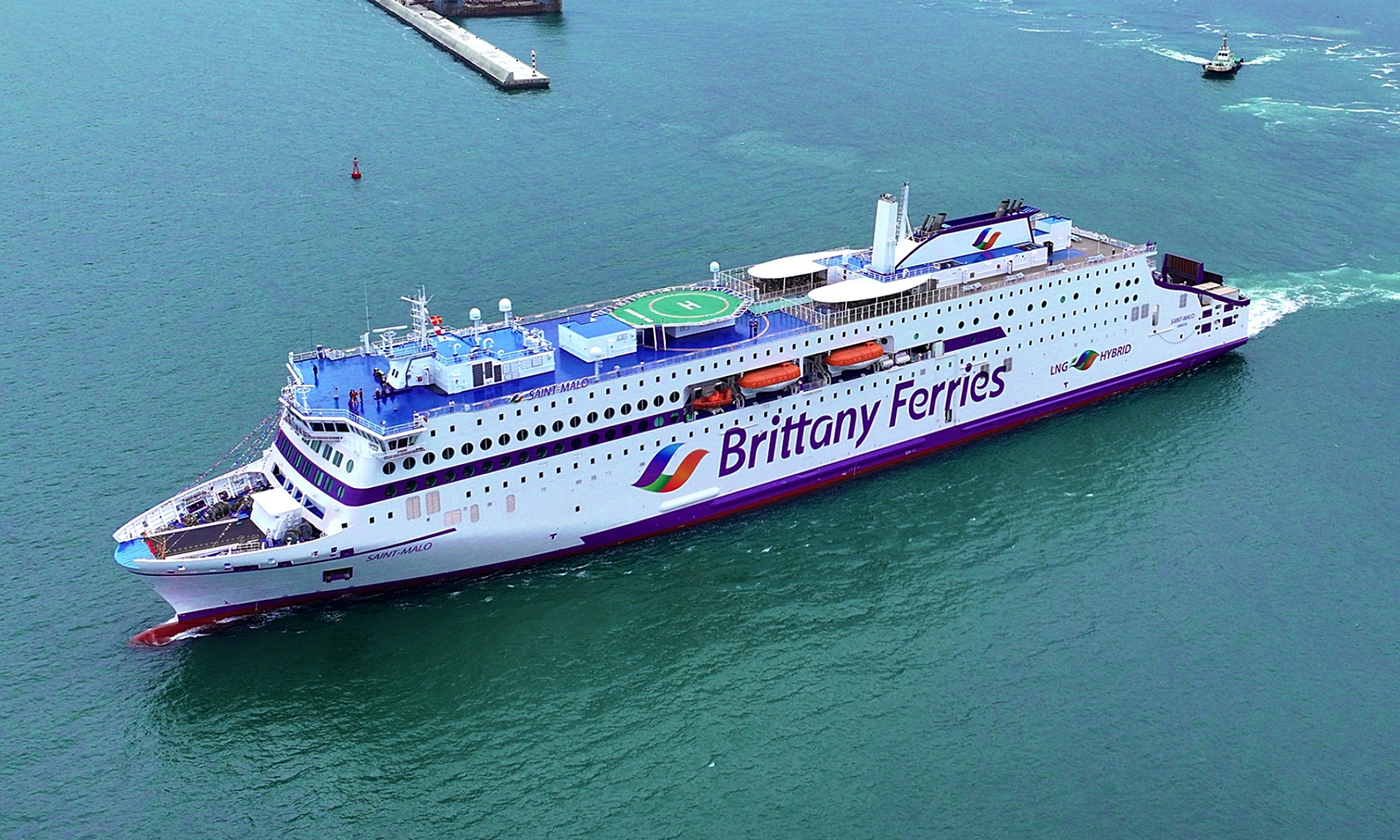 Brittany Ferries Saint Malo leaves harbour on sea trials