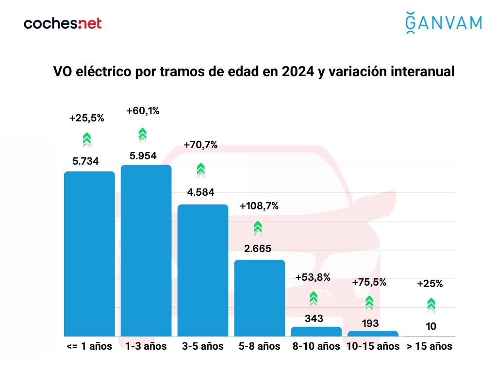 VO eléctrico por tramos de edad en 2024 y variación interanual