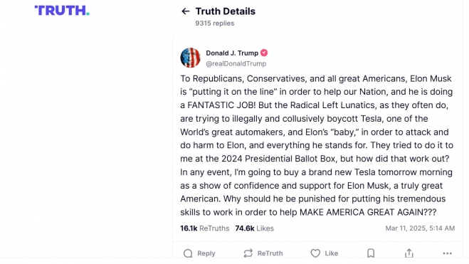 Post en Truth social de Donald Trump